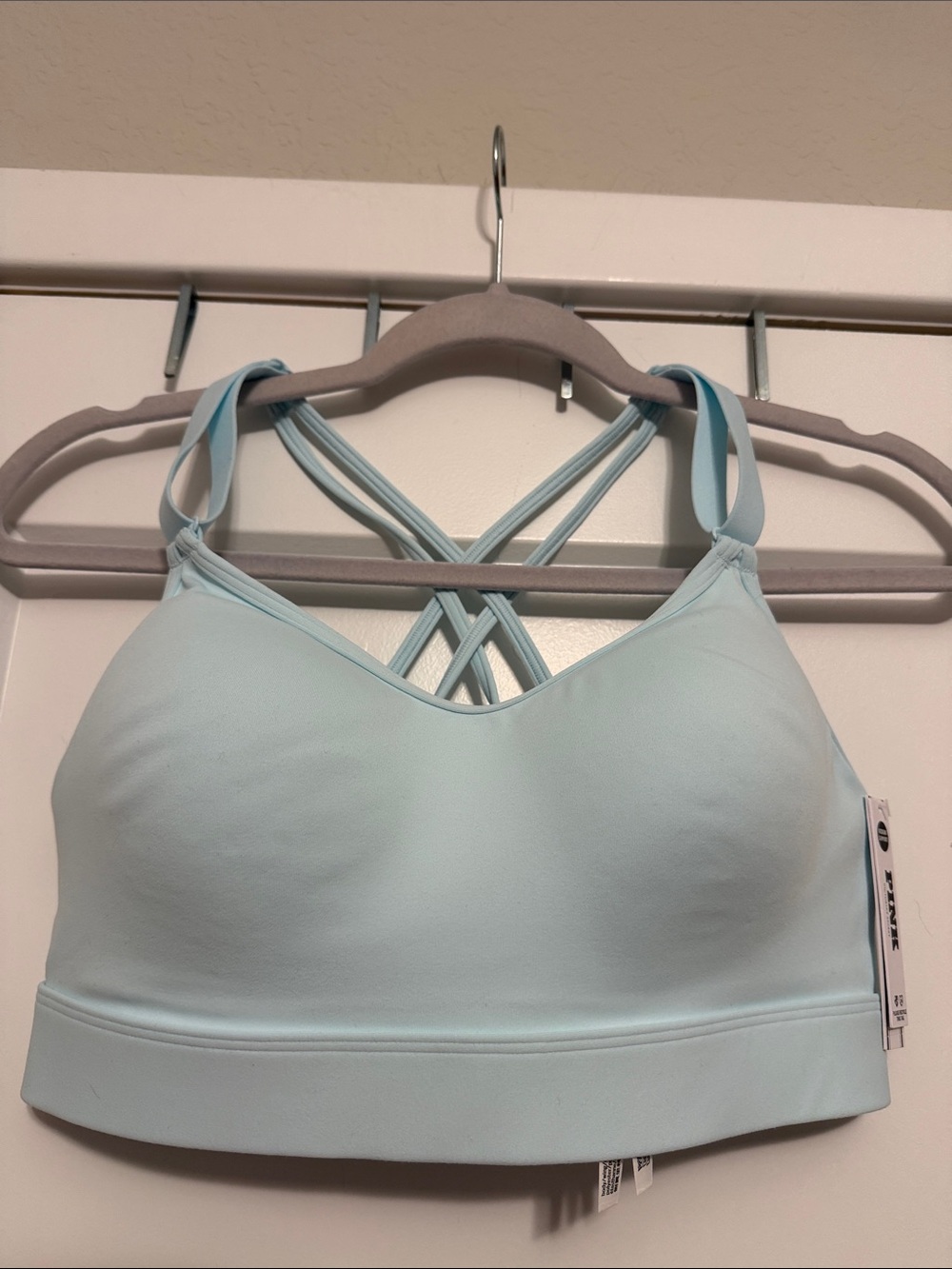 PINK Victoria's Secret Pale Blue Strappy Crisscross Sports Bra